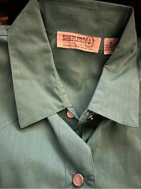 Vintage Sheplers Men’s Teal Casual Button-Down Western Shirt Pearl Snaps